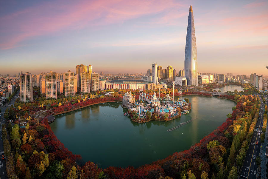 Travel point and Tower and building in Seoul city with autumn  Photograph by Anek Suwannaphoom