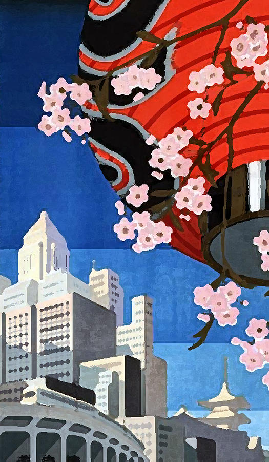 Travel To The Modern And Ancient Cities In Japan Under Sakura Cherry Blossoms And Lanterns Digital Art
