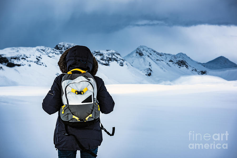 Traveler enjoying winter landscape Photograph by Anna Om