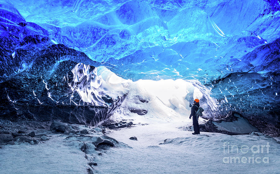 Traveler in ice cave Photograph by Anna Om
