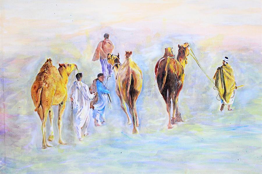 Travelers. Painting by Khalid Saeed