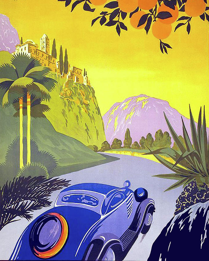 Traveling by classic car, vintage travel poster Painting by Long Shot