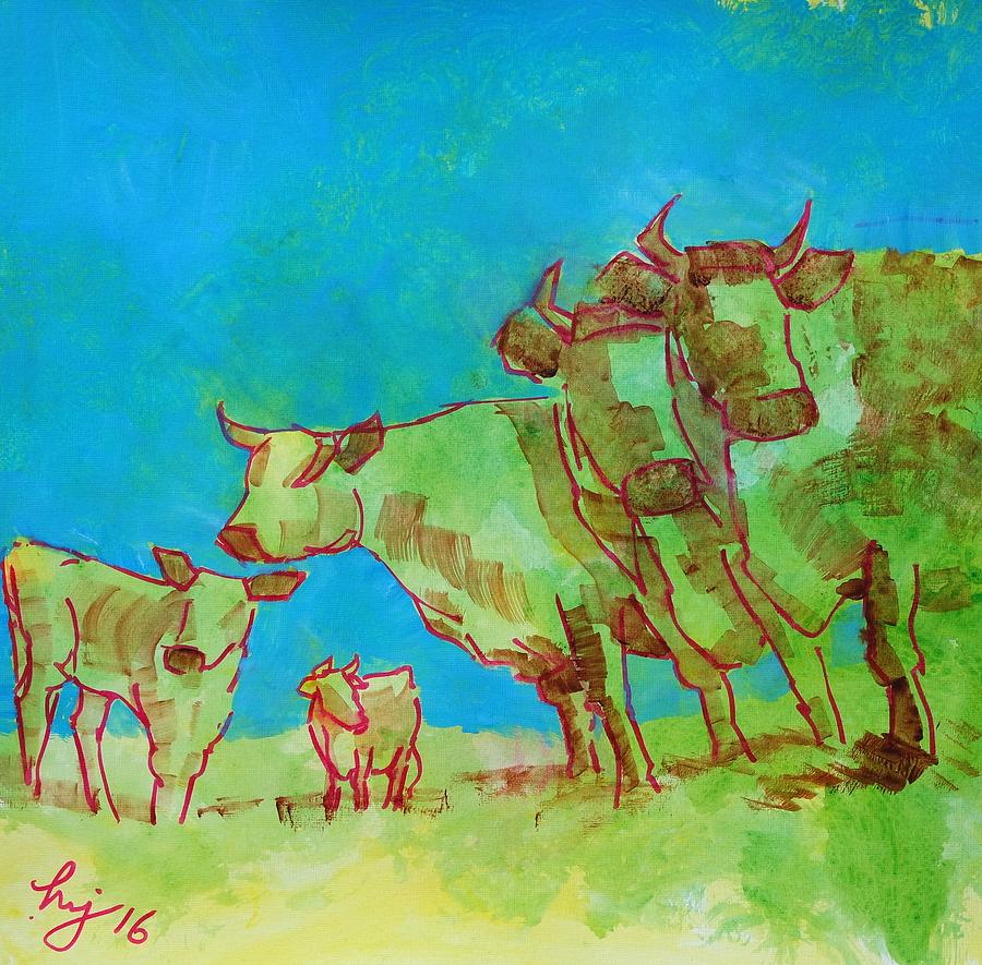 Traveling incognito - herd of cows Painting by Mike Jory