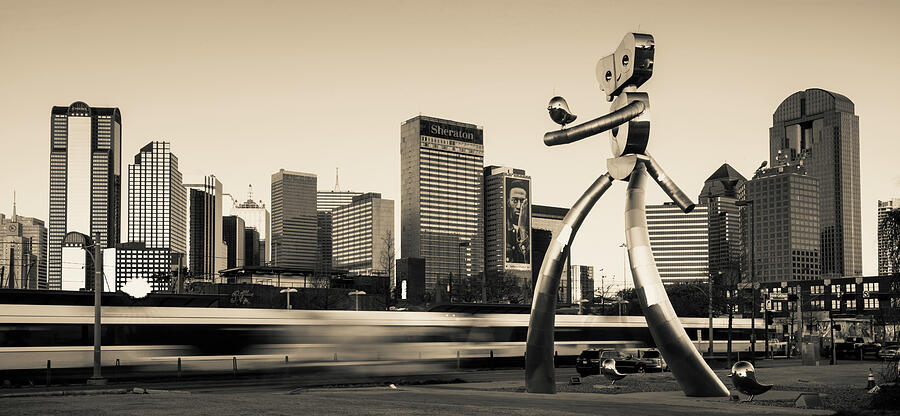 Traveling Man - Dallas Skyline Panorama - Sepia Photograph by Gregory Ballos