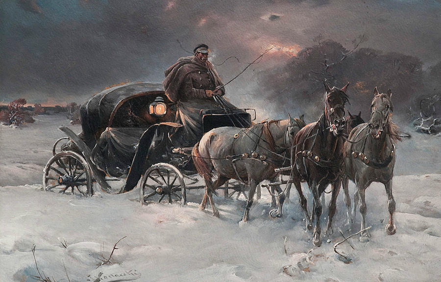 Traveller on a Winter Night Painting by Alfred Kowalski