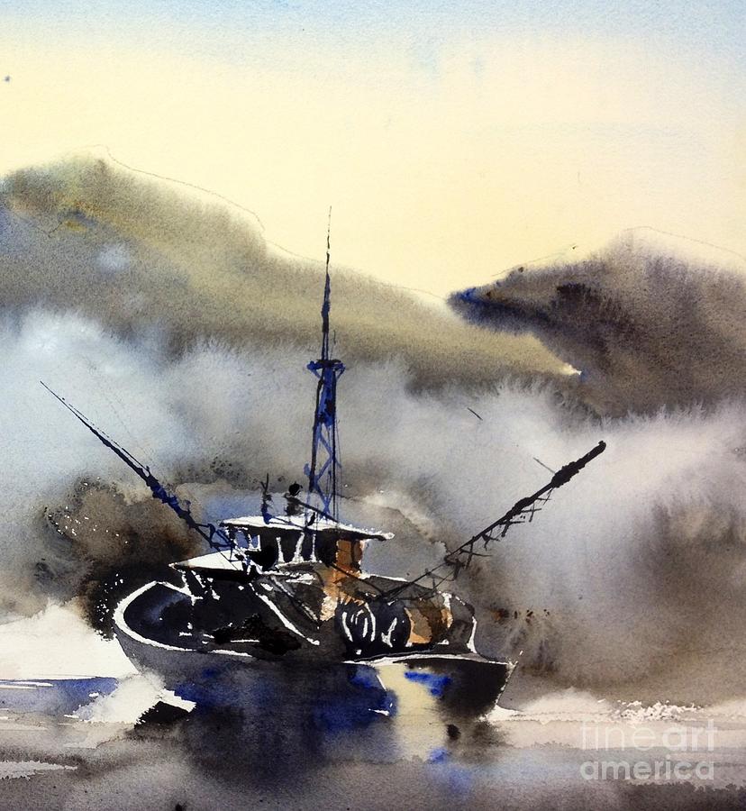 Watercolor Painting - Trawler in the Mist by John Byram Watercolor Painting - Trawler in the Mist by John Byram
