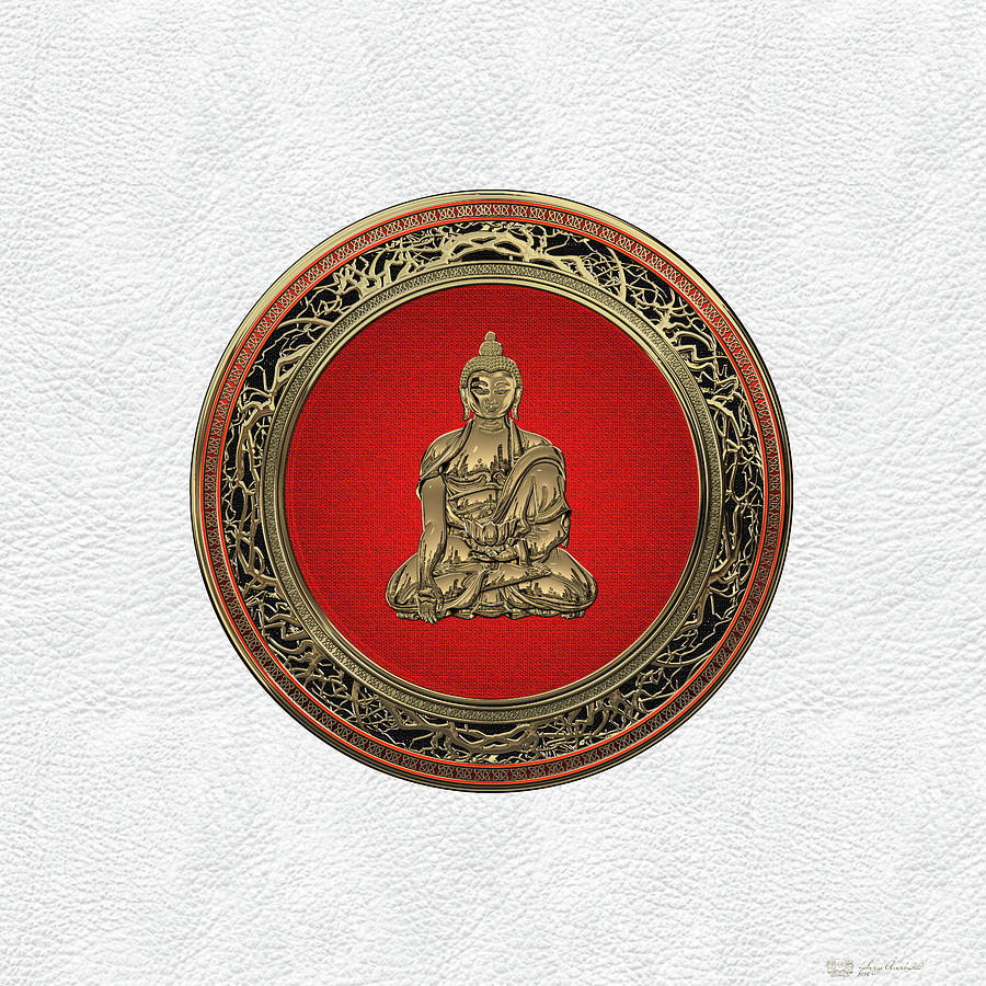 Treasure Trove - Gold Buddha on White Leather Digital Art by Serge Averbukh