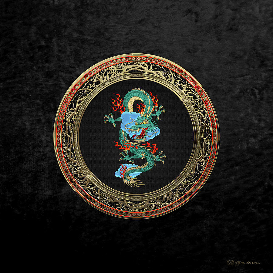 Treasure Trove - Turquoise Dragon over Black Velvet Digital Art by Serge Averbukh