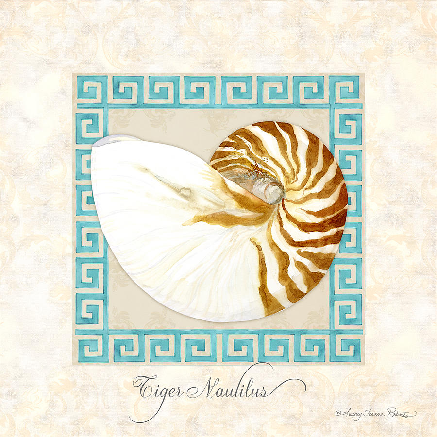 Treasures from the Sea - Tiger Nautilus Shell Painting by Audrey Jeanne Roberts