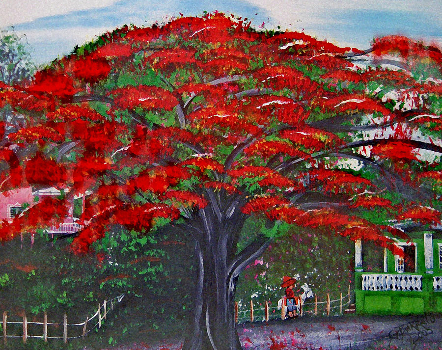 Flamboyant Tree Painting - Treasures of Puerto Rico by Gloria E Barreto-Rodriguez