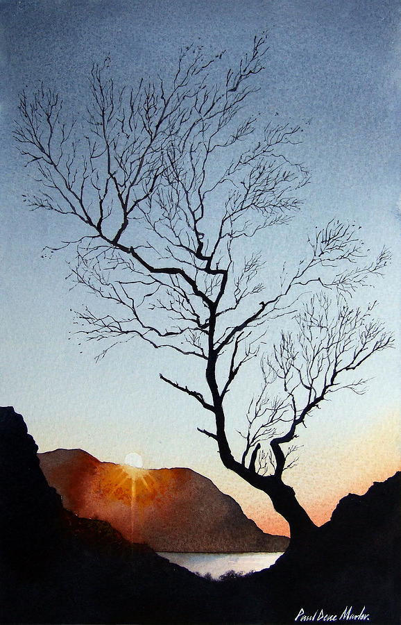 Sunset Painting - Tree above Crummock water by Paul Dene Marlor