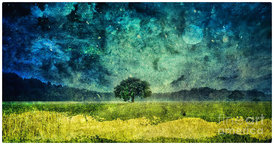 Tree and Moon Art Landscape Digital Art by Justyna Jaszke JBJart