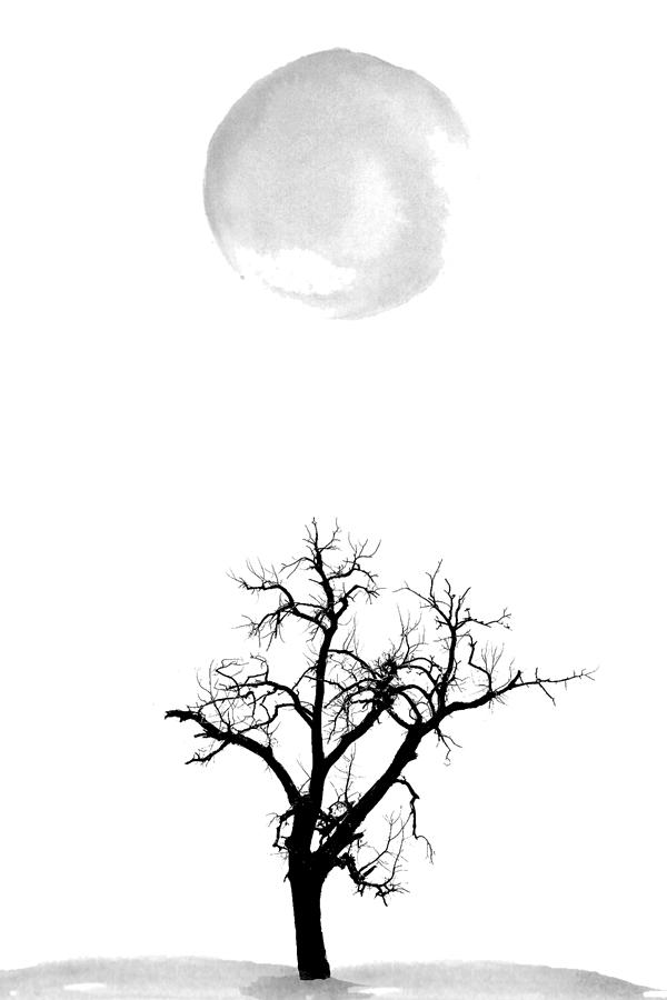 Abstract Digital Art - Tree and Moon by Nordic Print Studio