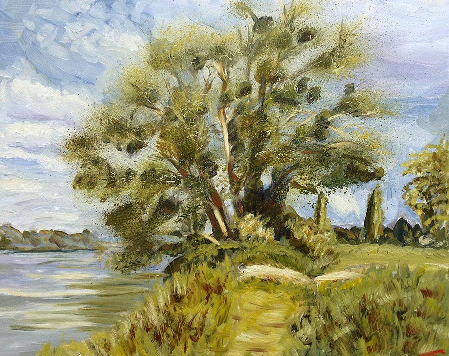 Tree Painting - Tree at the river by Elena Sokolova