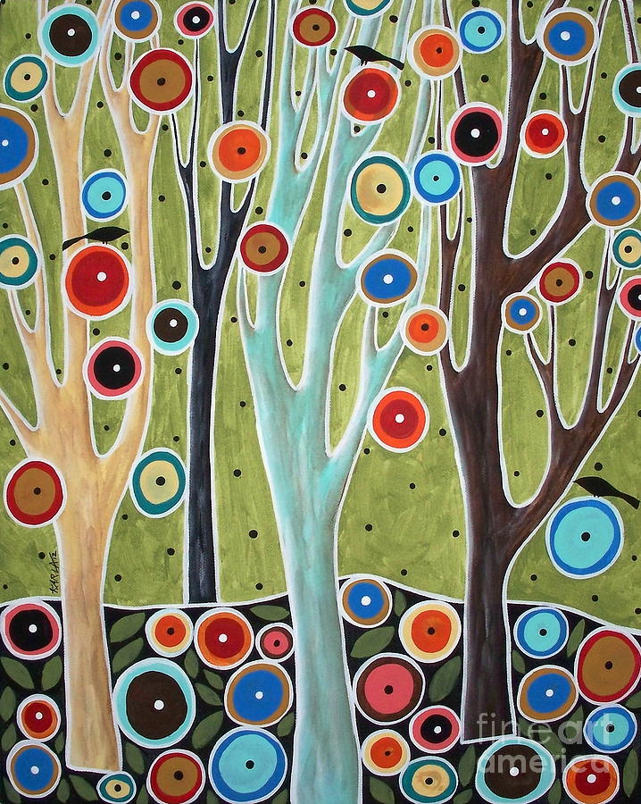 Abstract Pastel - Tree Blooms and Birds by Karla Gerard