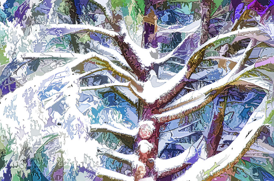 Tree branches covered by snow in winter Painting by Jeelan Clark