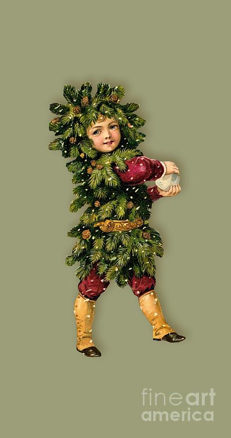 Tree Child vintage Christmas image Painting by Vintage Collectables