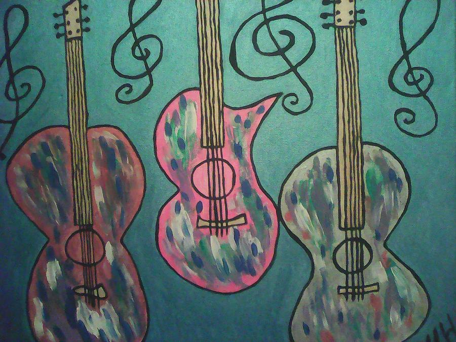 Three guitars Macke lovely music Painting by Marcela Hessari