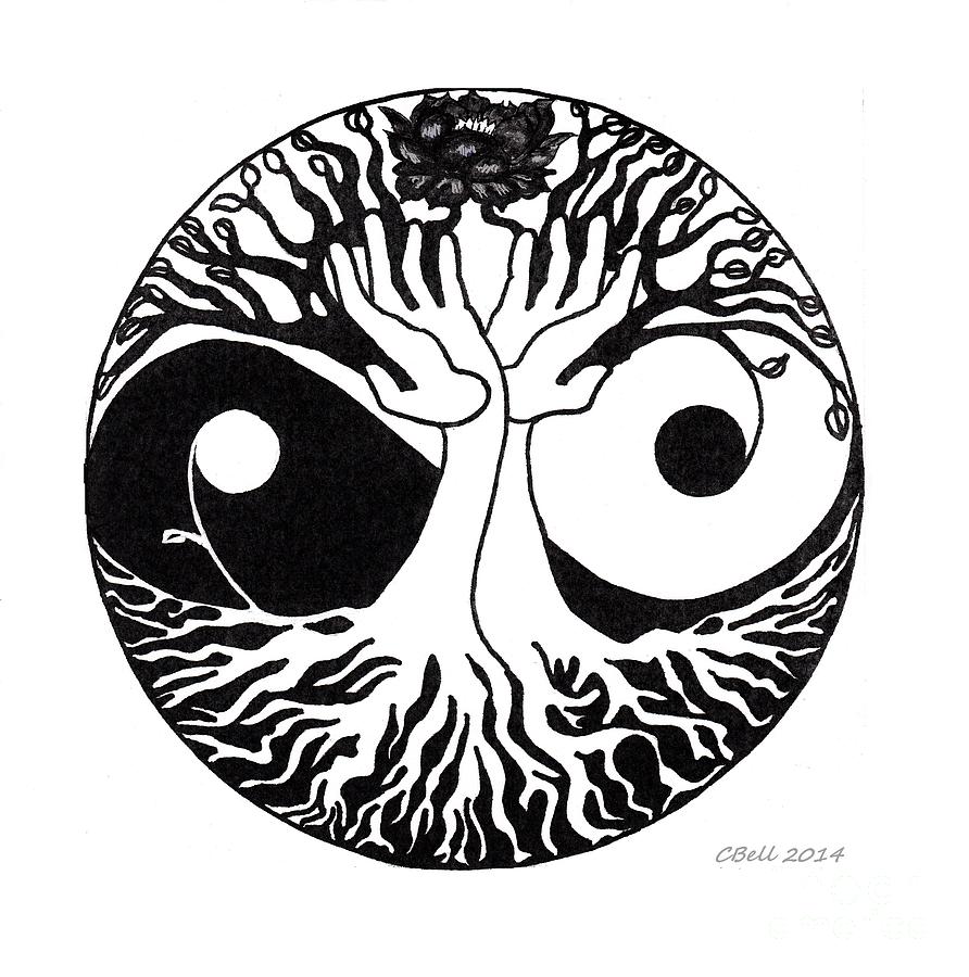 Tree Drawing - Tree Hands YinYang Design by Chris Bell