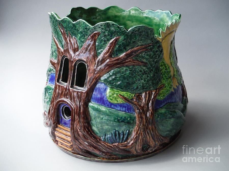 Tree House Vessel Ceramic Art by Paddy Shaffer