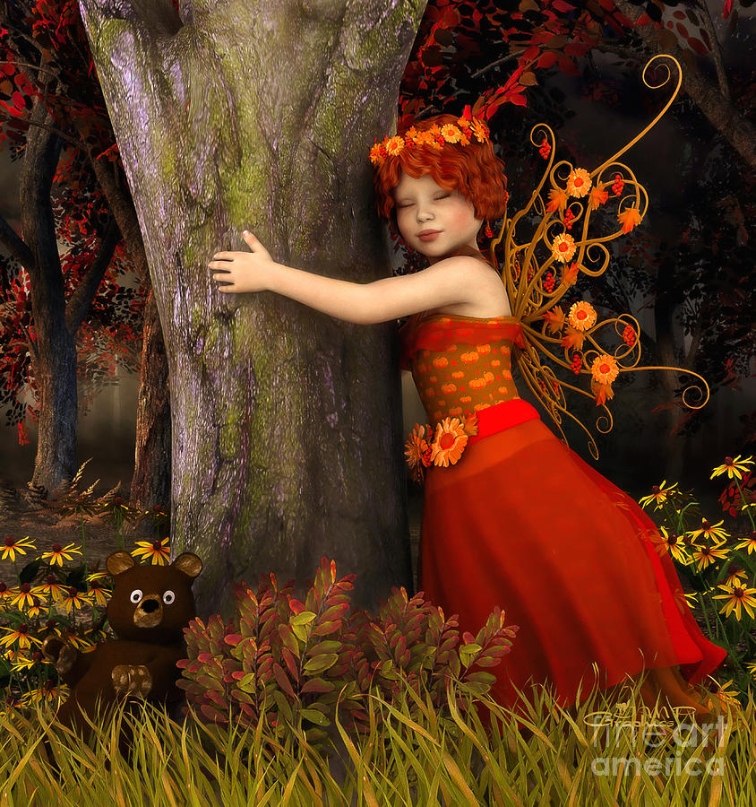 Fairy Digital Art - Tree Hug by Jutta Maria Pusl