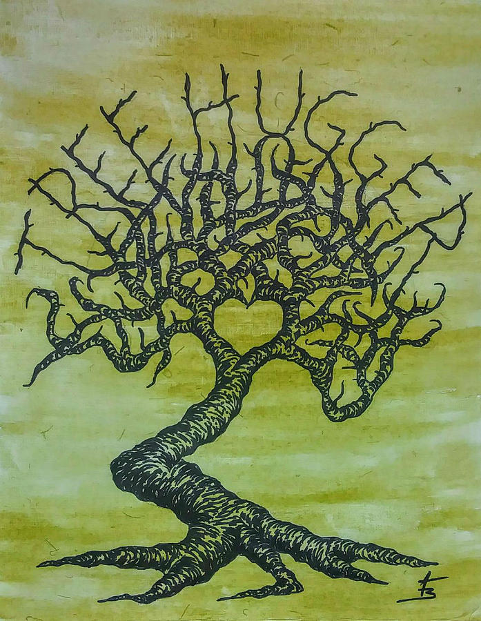 Tree Hugger Love Tree Drawing by Aaron Bombalicki