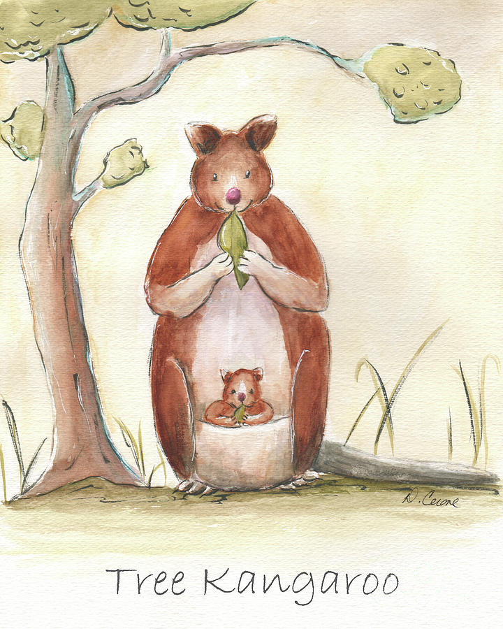 Tree Kangaroo Mom and Baby Painting by Debbie Cerone