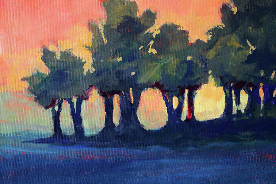 Tree Line Sunset Painting by Nancy Merkle