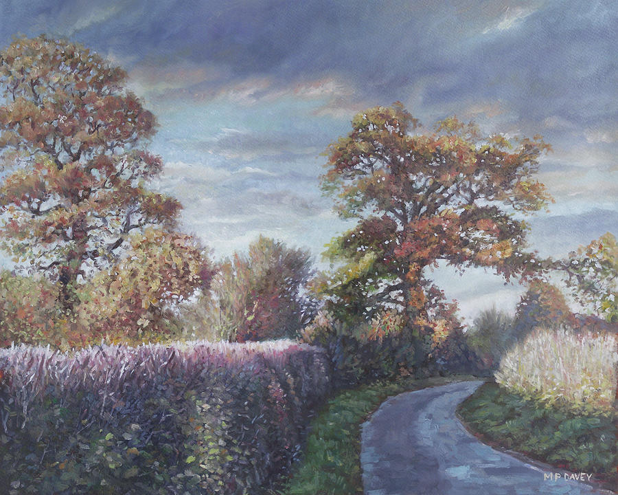 Tree Painting - Tree Lined Countryside Road by Martin Davey