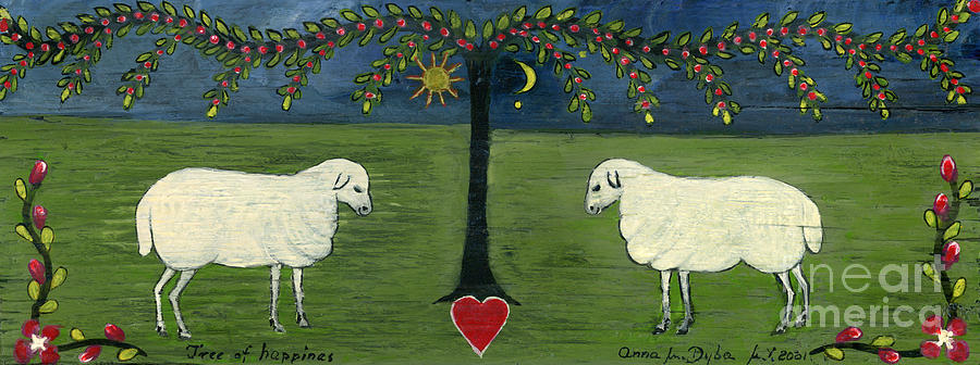 Sheep Painting - Tree of Happiness by Anna Folkartanna Maciejewska-Dyba