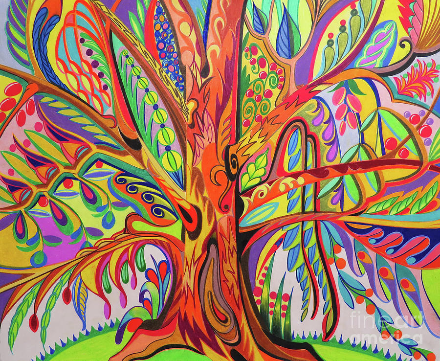 Fantasy Drawing - Tree of Life by David Roper