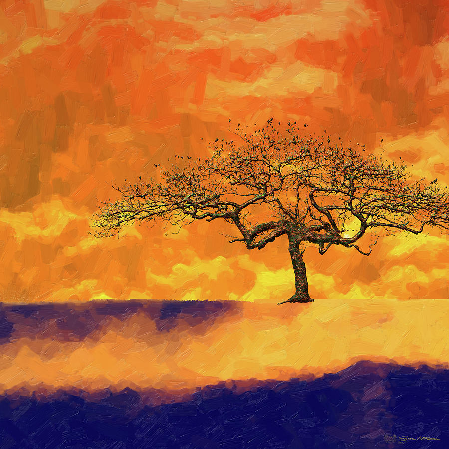 Tree of Life - Golden Fog Digital Art by Serge Averbukh
