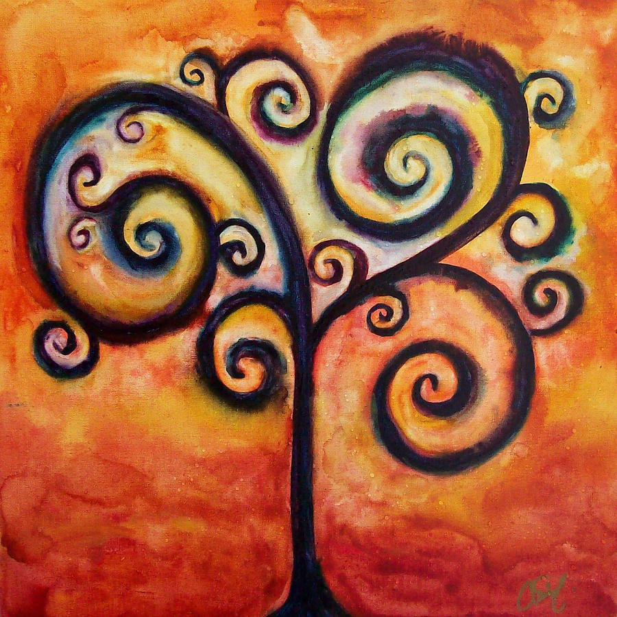 Tree Of Life Orange Painting by Christy Freeman Stark