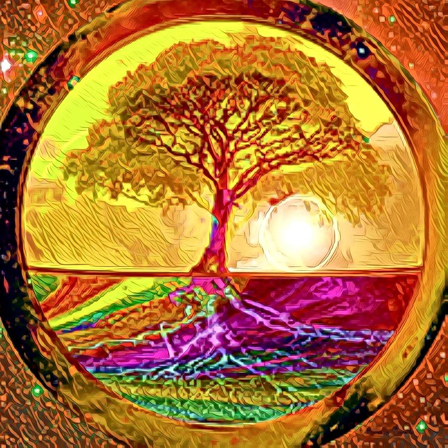 Tree of Life Orange Sun Digital Art by Amelia Carrie | Pixels