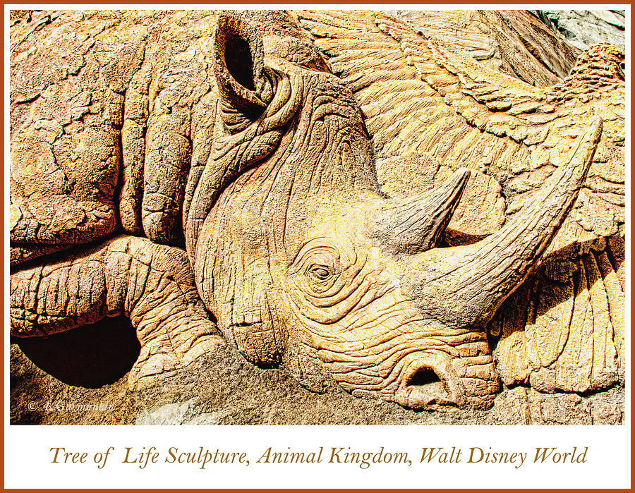 Tree of Life Sculpture Rhinoceros, Animal Kingdom, Walt Disney W Photograph by A Macarthur Gurmankin