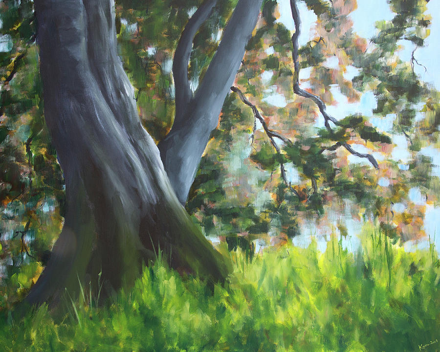 Tree on a forest clearing acrylic painting Painting by Karen Kaspar