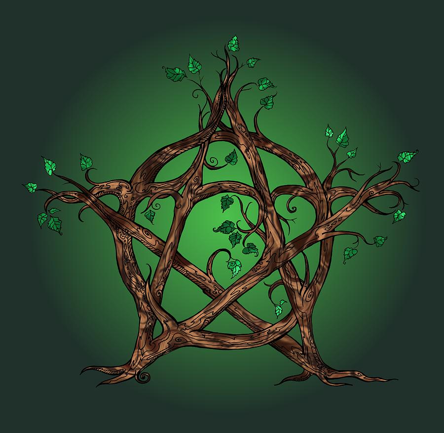 Tree Pentacle in green Digital Art by Katherine Nutt