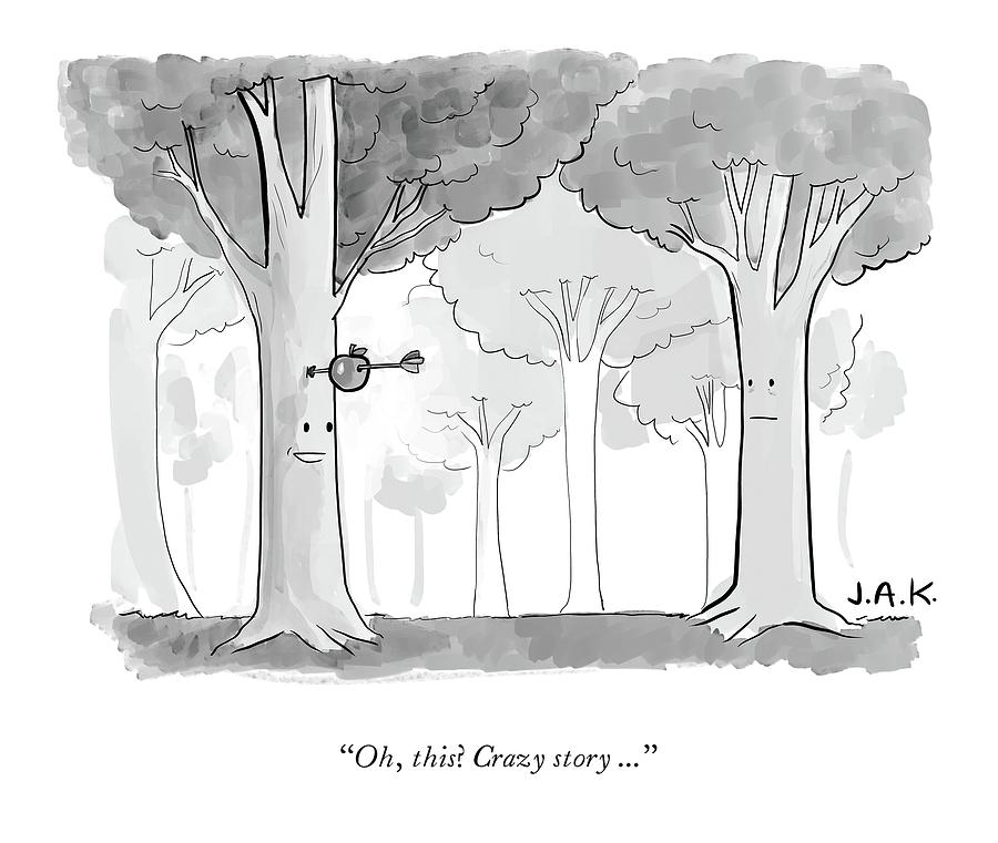 Tree tells a story to another tree. Drawing by Jason Adam Katzenstein
