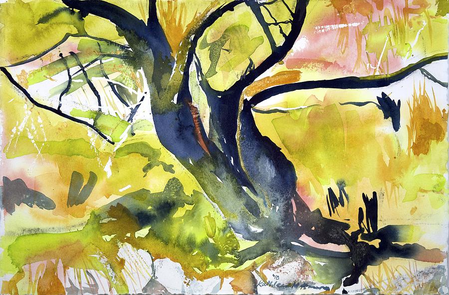 Tree with Yellow Painting by Kathleen Barnes