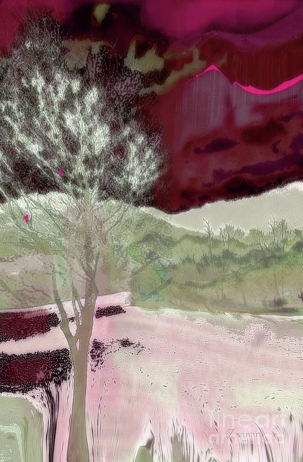 Tree Witness to Lake at Dawn Mixed Media by Zsanan Studio