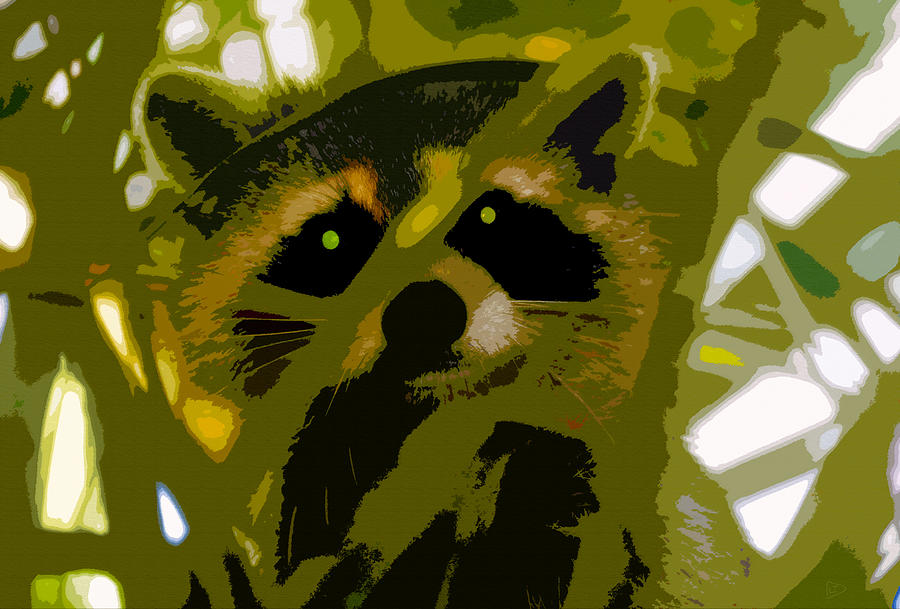 Wildlife Painting - Treed Raccoon by David Lee Thompson