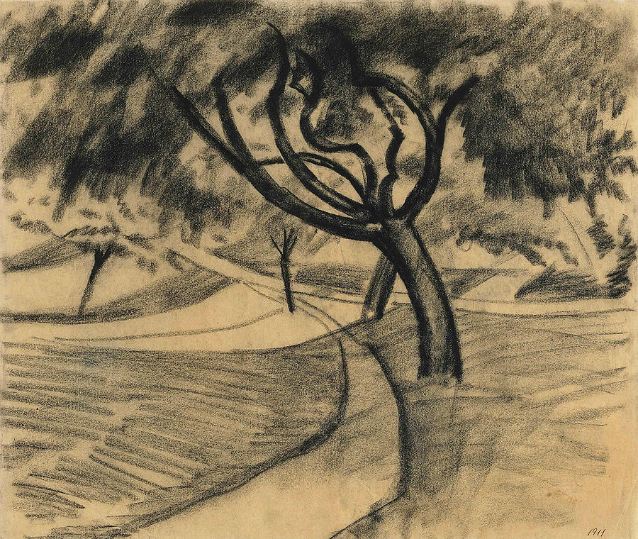 Trees and Fields Drawing by August Macke