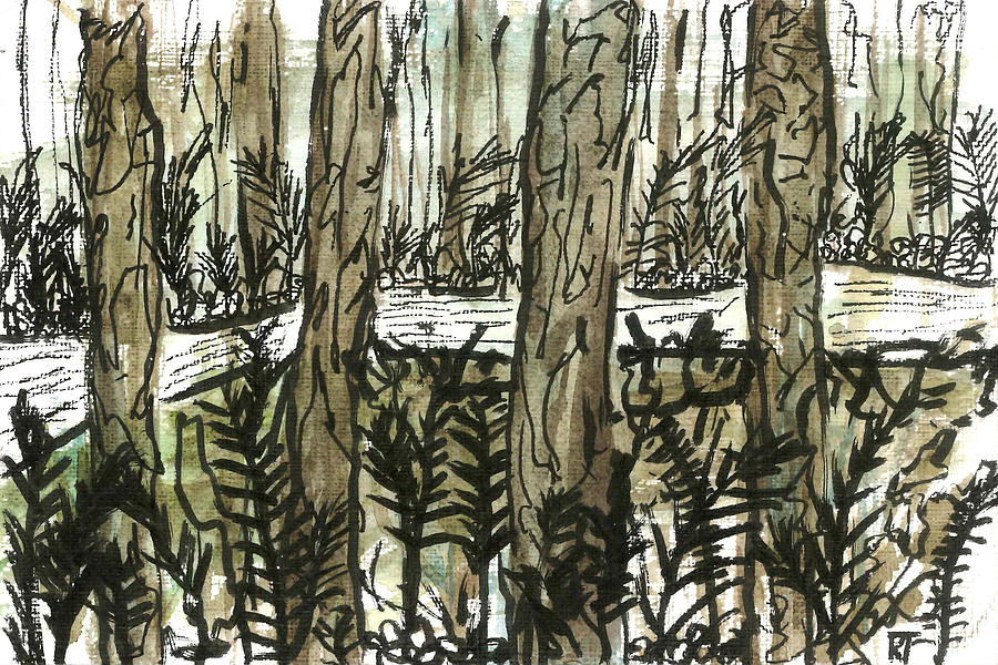 Forest Painting - Trees and Path at Night by Katie Ree Forest Painting - Trees and Path at Night by Katie Ree