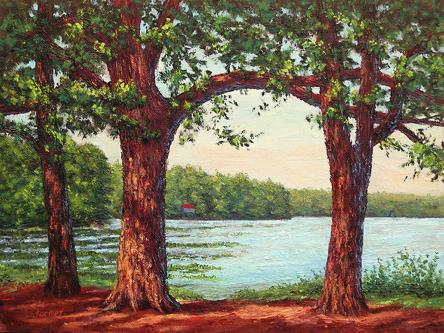 Auburn Painting - Trees at Lake Massabesic, Auburn, NH by Elaine Farmer