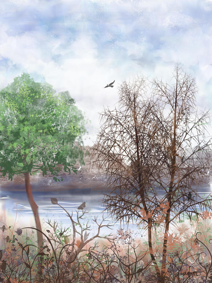 Trees By The Lake Digital Art by Arline Wagner