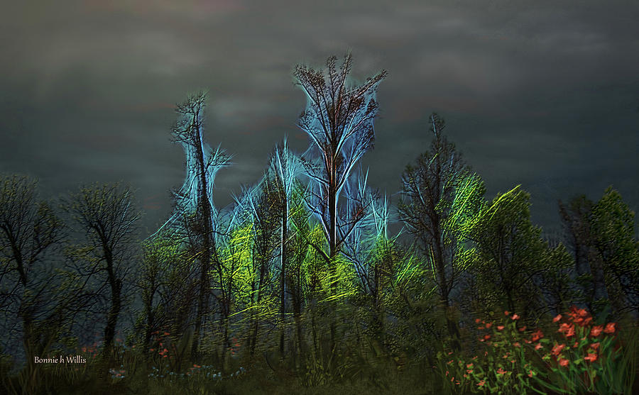 Trees Electrified in Fantasy land Digital Art by Bonnie Willis