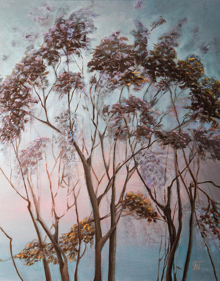 Sunset Painting - Trees in cloudy day by Tanya Johnson