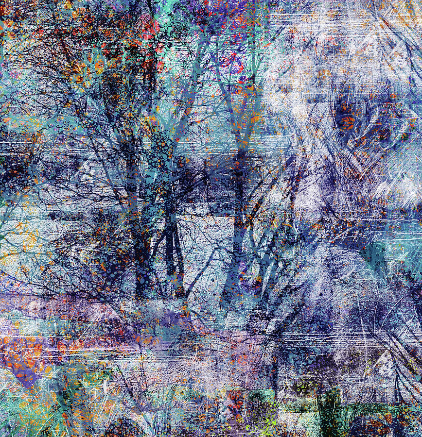 Abstract Digital Art - Trees in the Mist by Grace Iradian