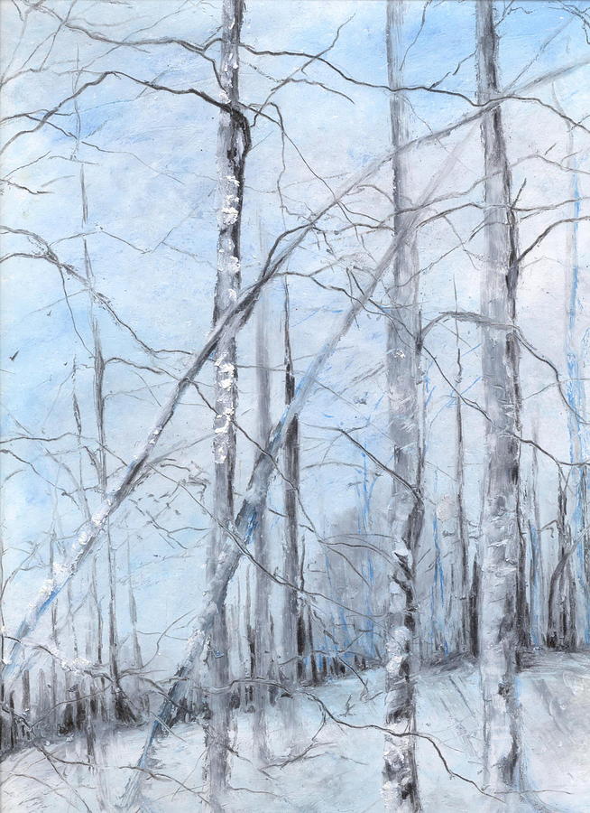 Tree Painting - Trees in Winter Snow by Robin Miller-Bookhout