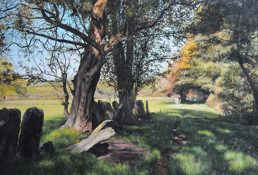Trees near Rhug. Painting by Harry Robertson
